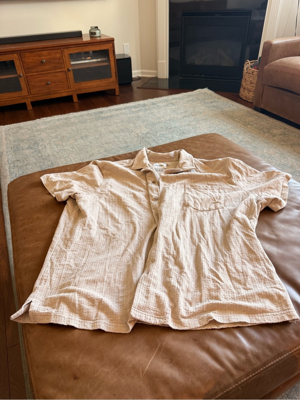 Goodfellow & Co Cream Waffle Knit Button-Down Shirt